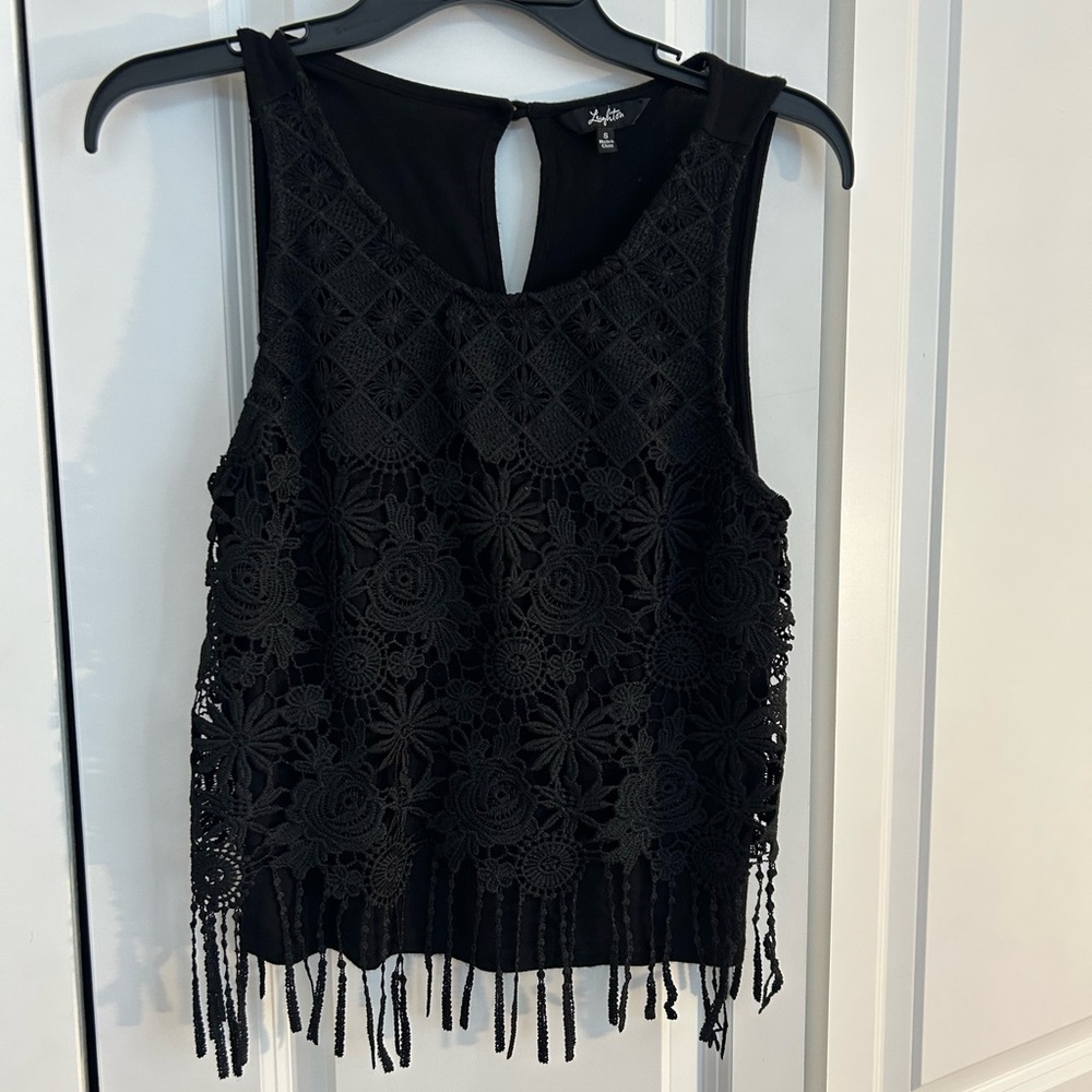 Xhilaration Black Cropped Embellished Tank Top